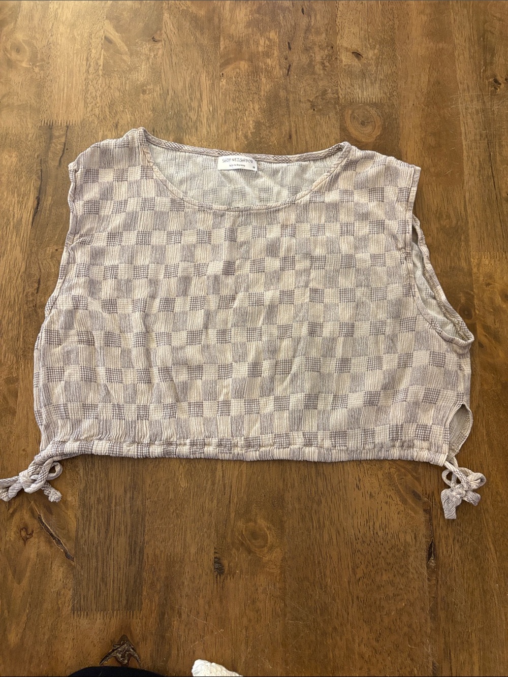 Soft Check Tie-Hem Crop Top - Gray